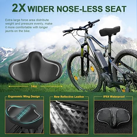 Gineoo Oversized Bike Seat – Extra Wide Comfort Saddle (With Nose or Noseless)