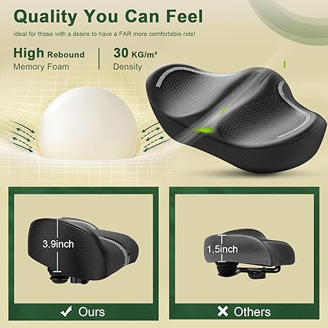 Gineoo Oversized Bike Seat – Extra Wide Comfort Saddle (With Nose or Noseless)