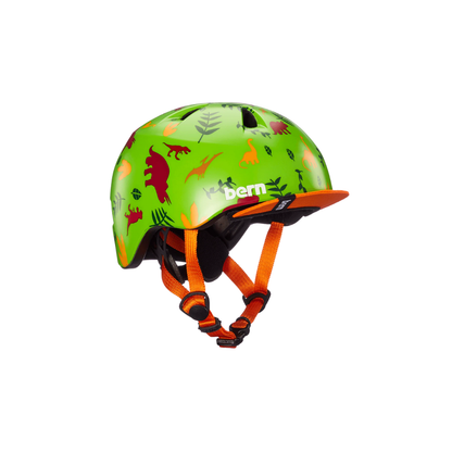 Bern Tigre Youth Bike Helmet in Satin Green Dino, primary view