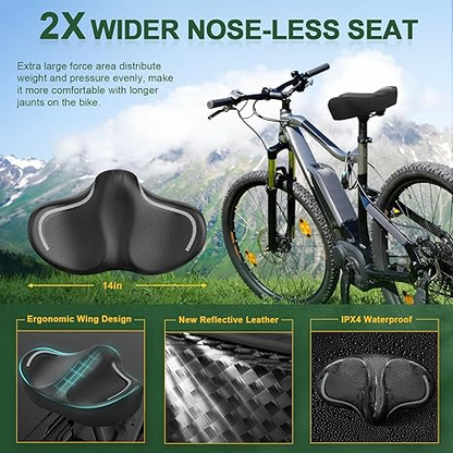 Gineoo Oversized Bike Seat – Extra Wide Comfort Saddle (With Nose or Noseless)