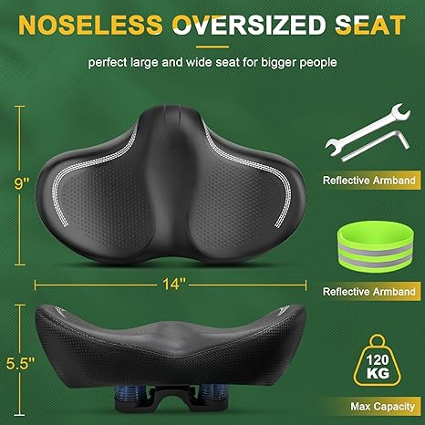 Gineoo Oversized Bike Seat – Extra Wide Comfort Saddle (With Nose or Noseless)