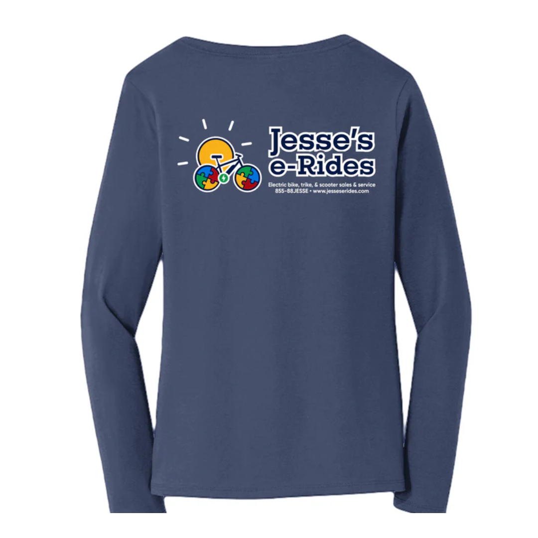 Jesse’s e-Rides Women’s Cotton Long-Sleeve V-Neck Shirt Classic Logo