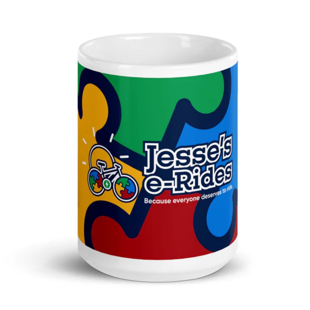 Jesse’s e-Rides Mug – Sip in Style & Support Inclusion!