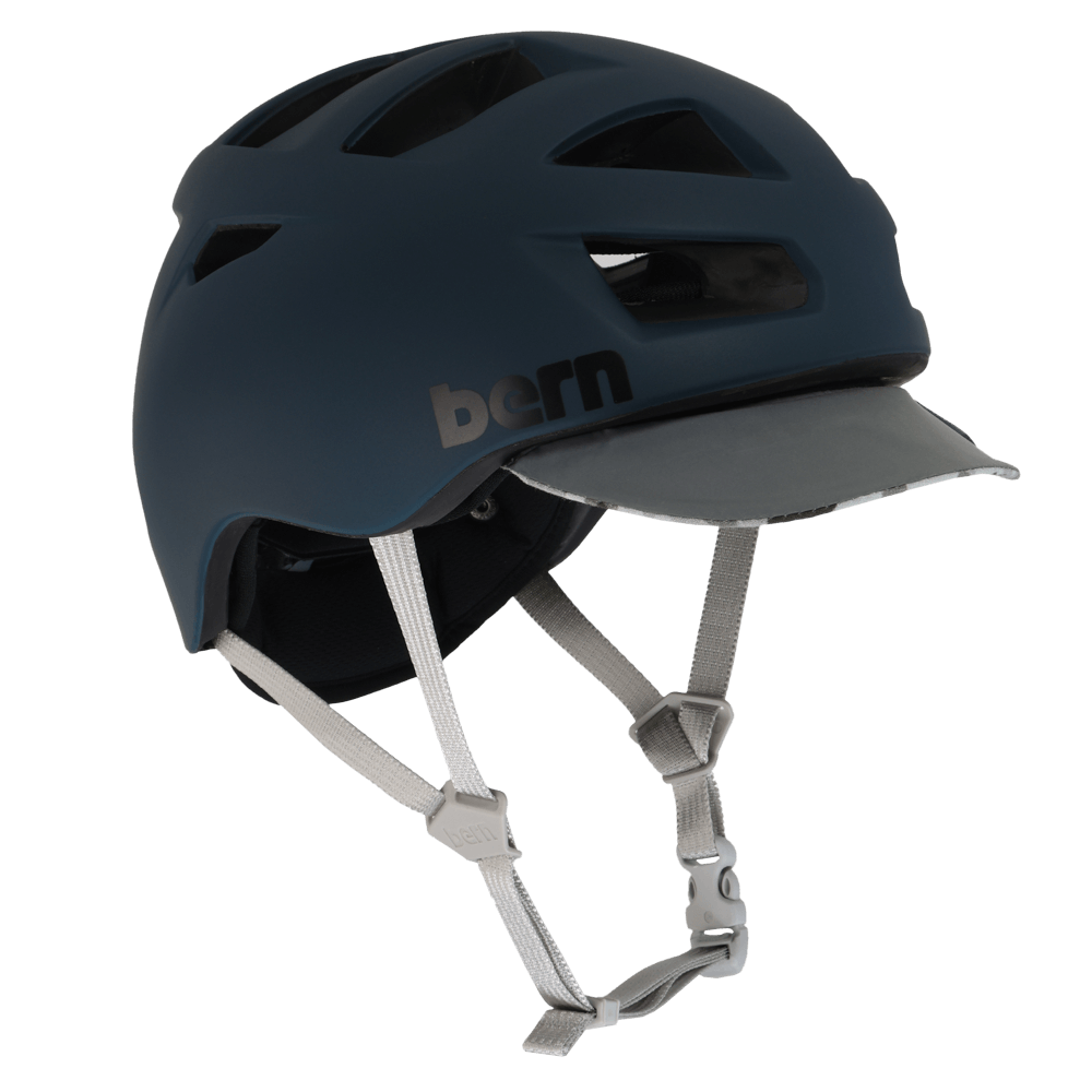 Bern Allston DVRT Bike Helmet in Matte Muted Teal, front three-quarter view with brim down