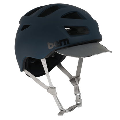 Bern Allston DVRT Bike Helmet in Matte Muted Teal, front three-quarter view with brim down