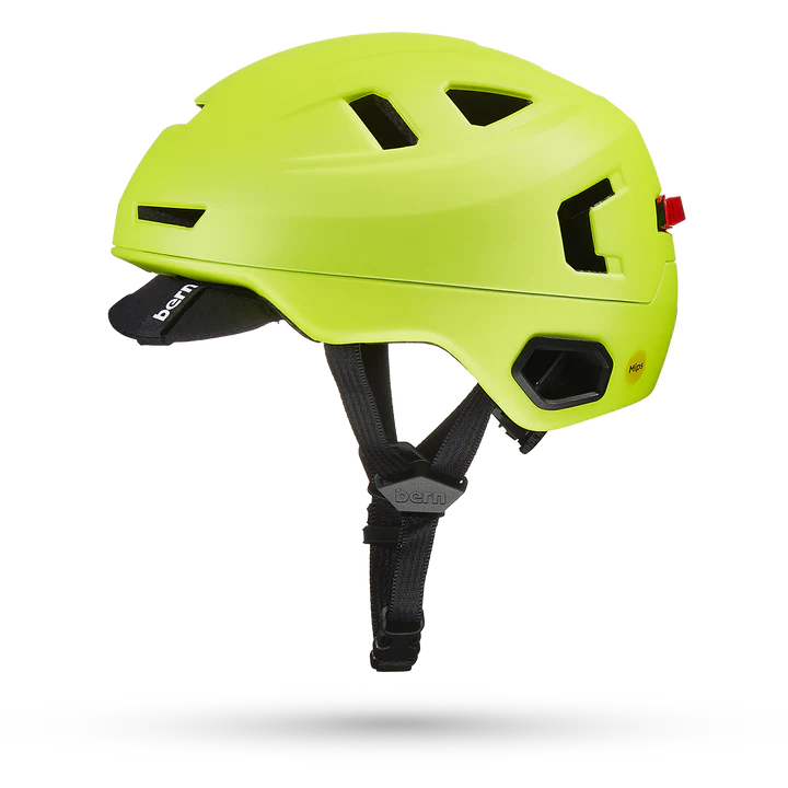 Bern Hudson MIPS bike helmet in Hi-Viz, rear three-quarter view