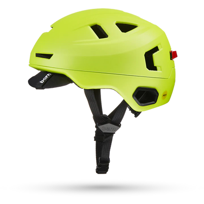 Bern Hudson MIPS bike helmet in Hi-Viz, rear three-quarter view