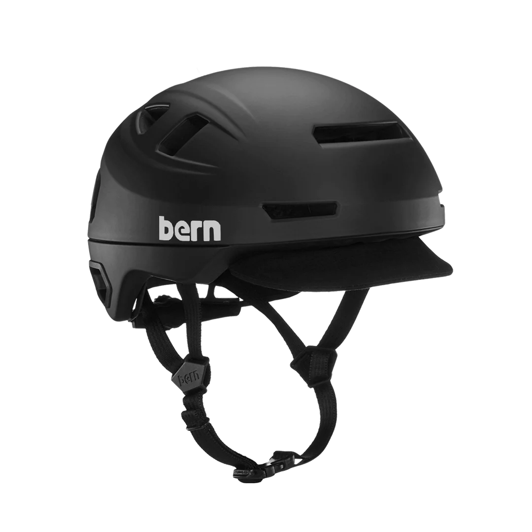 Bern Hudson MIPS bike helmet in Matte Black, front three-quarter view