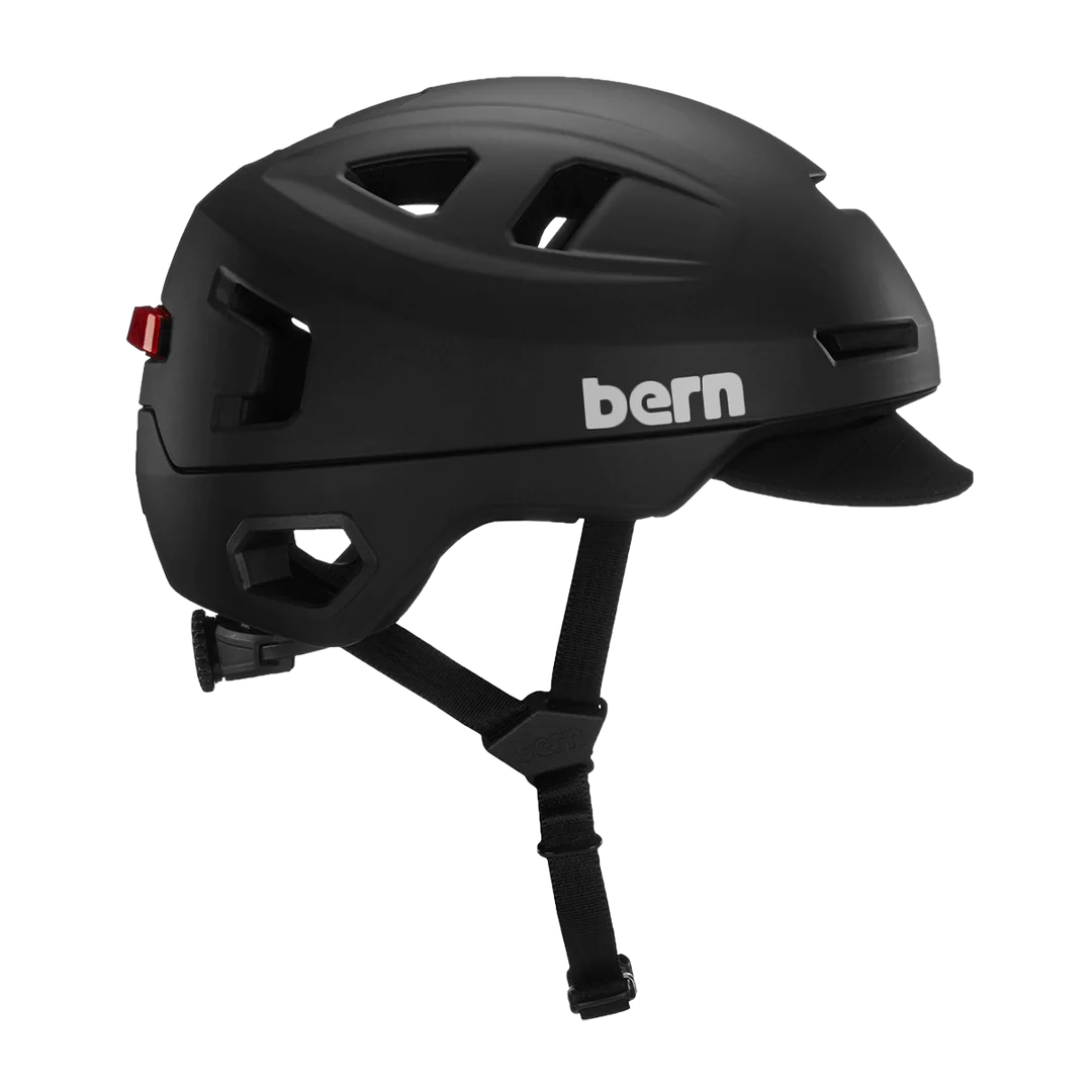 Bern Hudson MIPS bike helmet in Matte Black, rear three-quarter view