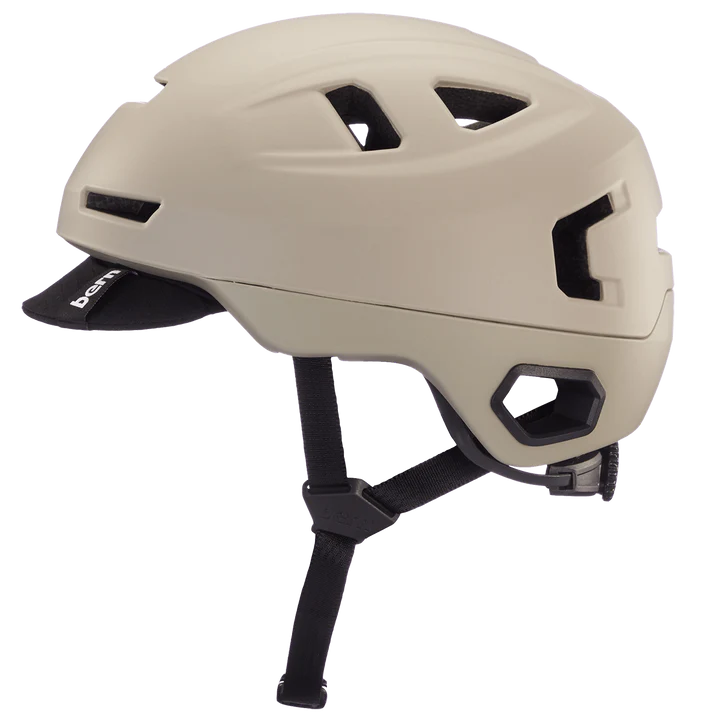 Bern Hudson MIPS bike helmet in Matte Sand, front three-quarter view