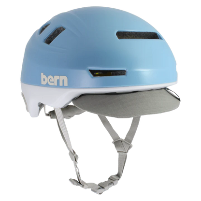 Bern Hudson MIPS bike helmet in Satin Pool White, front three-quarter view