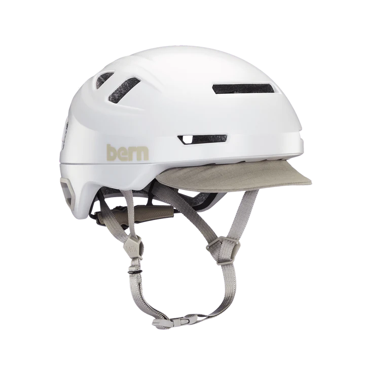 Bern Hudson MIPS bike helmet in Satin White, front three-quarter view