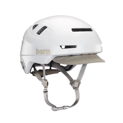 Bern Hudson MIPS bike helmet in Satin White, front three-quarter view