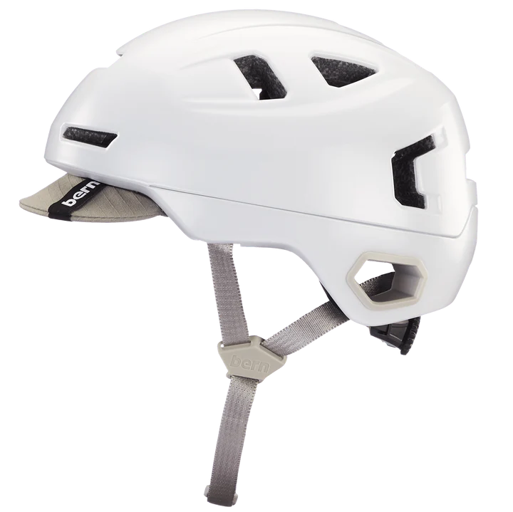 Bern Hudson MIPS bike helmet in Satin White, rear three-quarter view