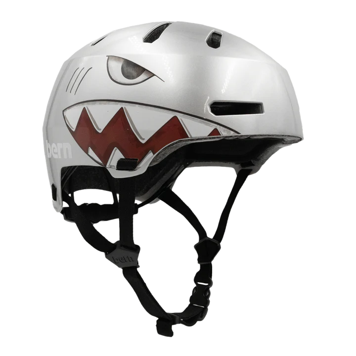 Bern Macon 2.0 Jr. DVRT Bike Helmet in Metallic Silver Sharkbite, view 1