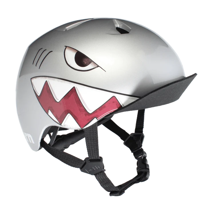 Bern Nino DVRT Youth Bike Helmet in Metallic Silver Shark Bite, view 1