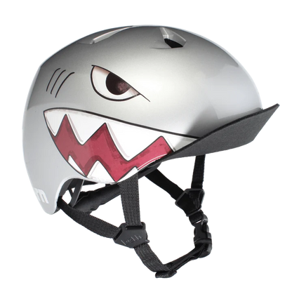 Bern Nino DVRT Youth Bike Helmet in Metallic Silver Shark Bite, view 1