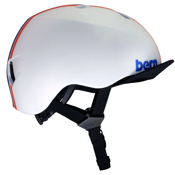Bern Nino DVRT Youth Bike Helmet in Satin White Racing Stripe, rear view