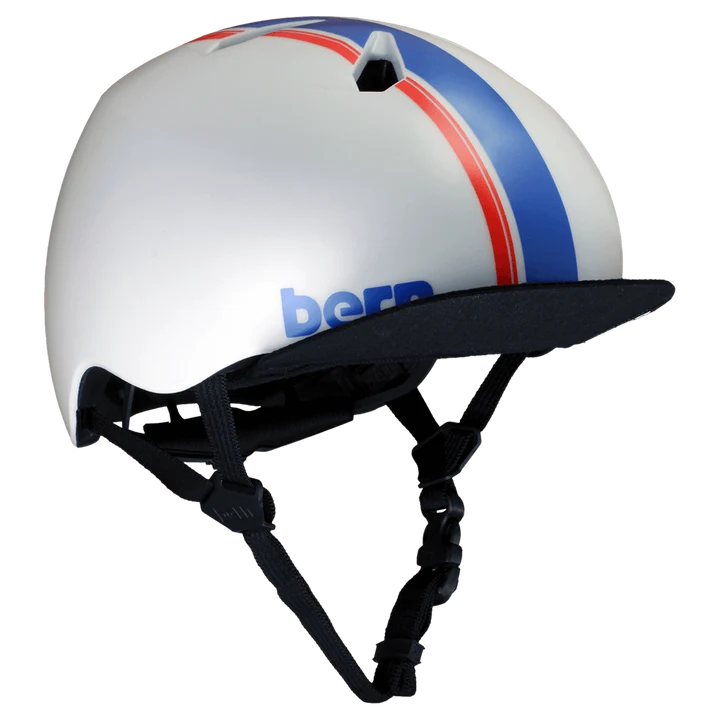 Bern Nino DVRT Youth Bike Helmet in Satin White Racing Stripe, view 1