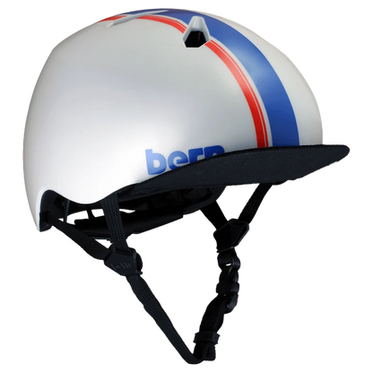 Bern Nino DVRT Youth Bike Helmet in Satin White Racing Stripe, view 1