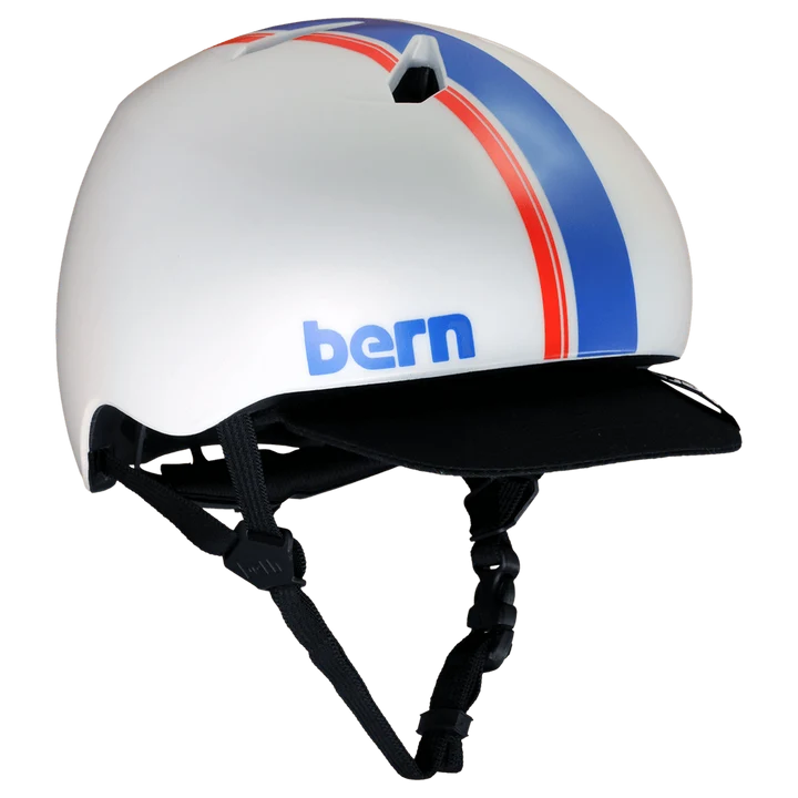 Bern Nino DVRT Youth Bike Helmet in Satin White Racing Stripe, view 2