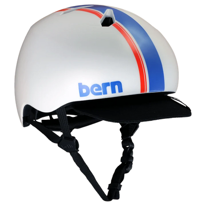 Bern Nino DVRT Youth Bike Helmet in Satin White Racing Stripe, view 2