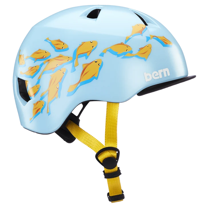 Bern Tigre Youth Bike Helmet in Satin Blue Goldfish, view 6
