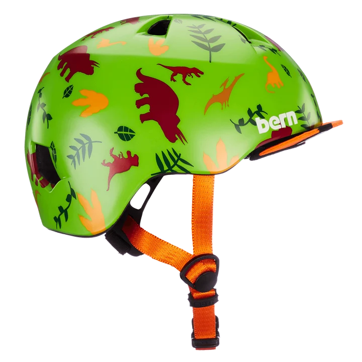 Bern Tigre Youth Bike Helmet in Satin Green Dino, view 6