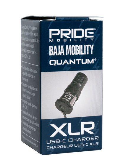 Pride Mobility XLR USB-C charger packaging
